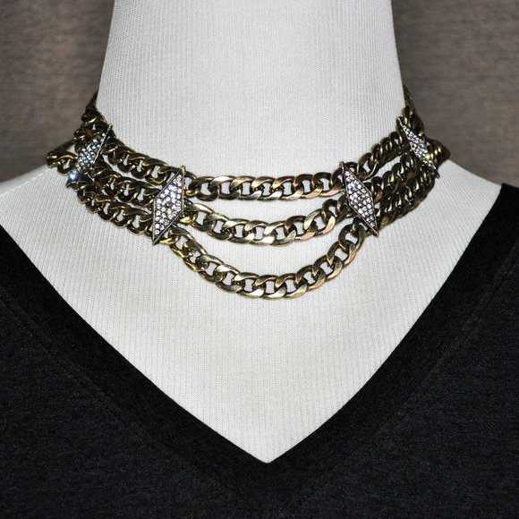 NWOT Sterling Forever Antique Gold Chain Statement Necklace - Picture 1 of 6
